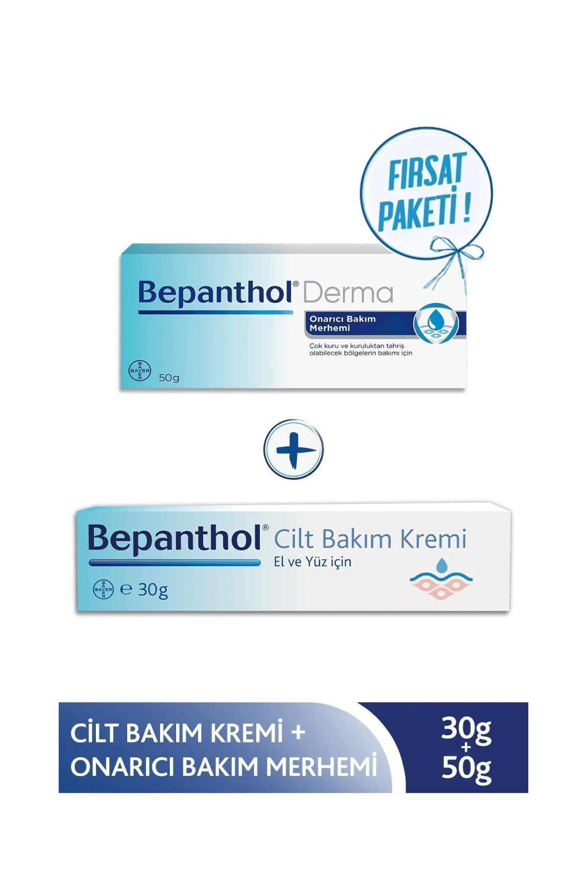 Bepanthol Onarıcı Bakım Merhemi 50 gr + Bepanthol Cilt Bakım Kremi 30 gr