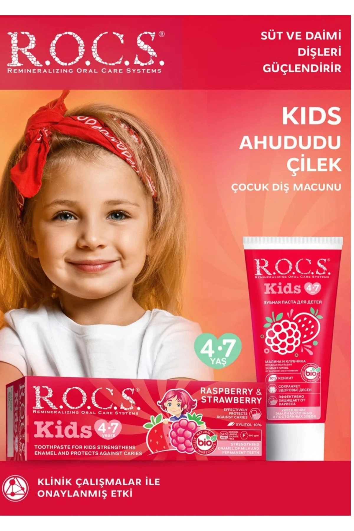 ROCS Kids 4-7 Yaş Meyveli Çocuk Diş Macunu 35ml (Ahududulu-Çilekli)