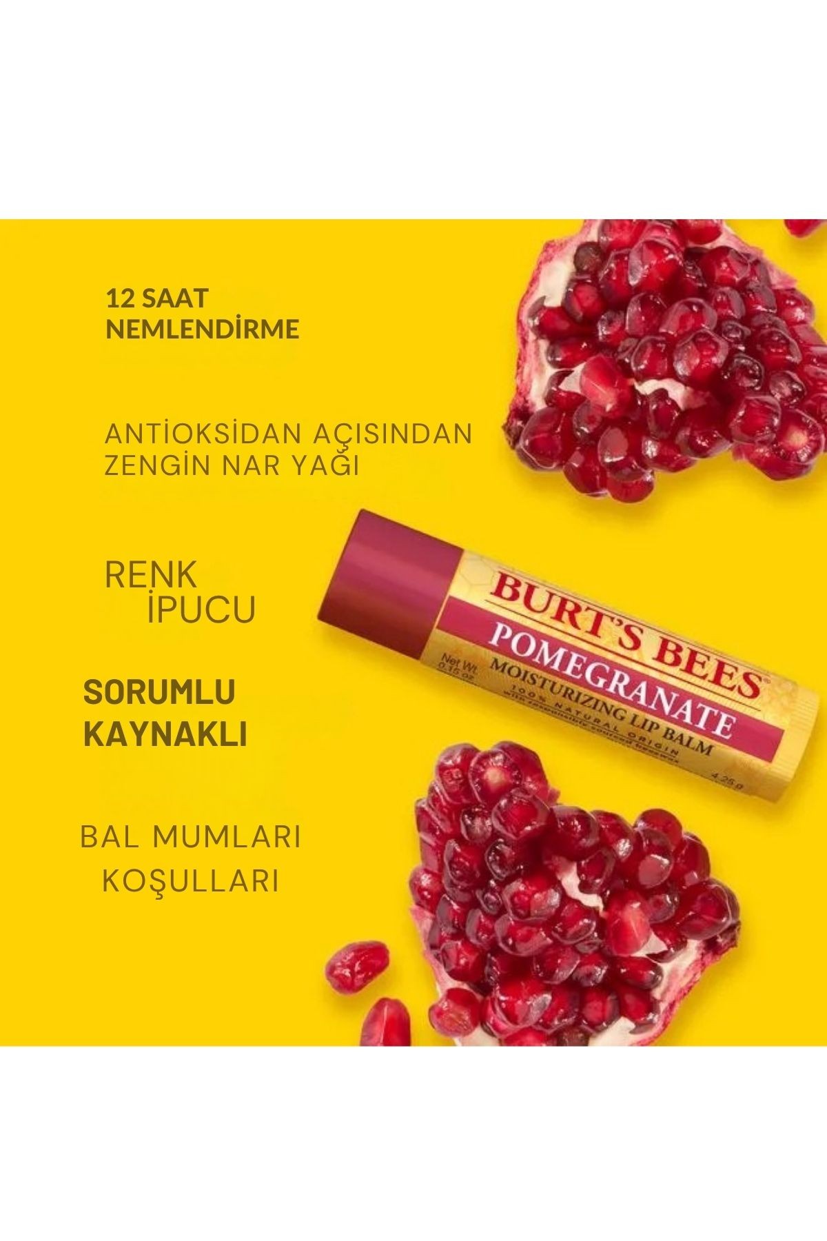Burt's Bees Narlı (%100 Doğal) Nemlendirici Dudak Kremi 0.15 oz 4.25gr