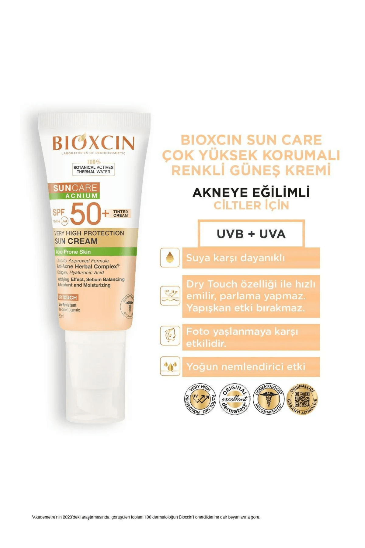Bioxcin Suncare Acnium Tinted (Akneye Eğilimli Ciltler Için) Spf50+ Güneş Kremi 50 ml