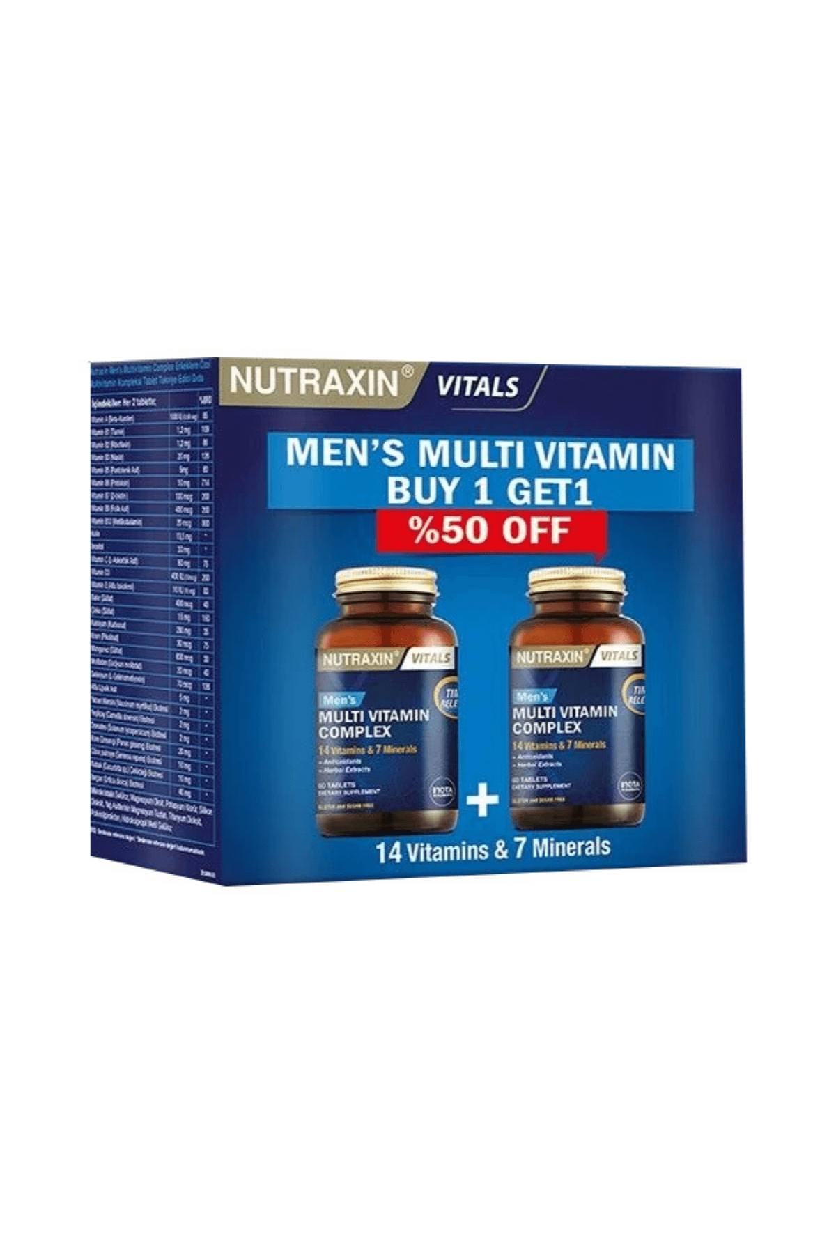 Nutraxin Multivitamin Mineral Complex Men's (Erkek) 2. % 50 İndirimli Avantaj Paketi 120 Tablet