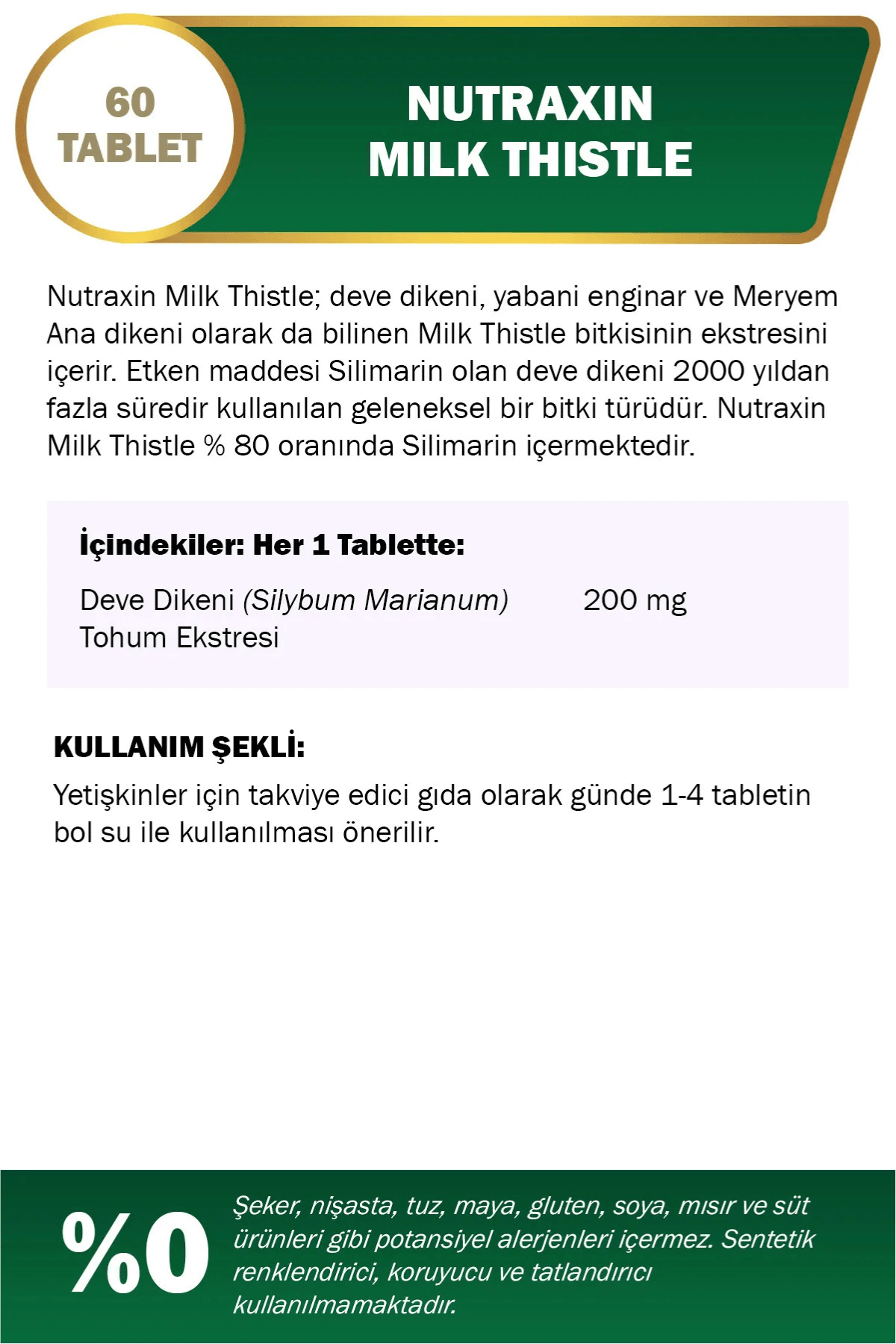 Nutraxin Herbal Milk Thistle 200mg 60 Kapsül