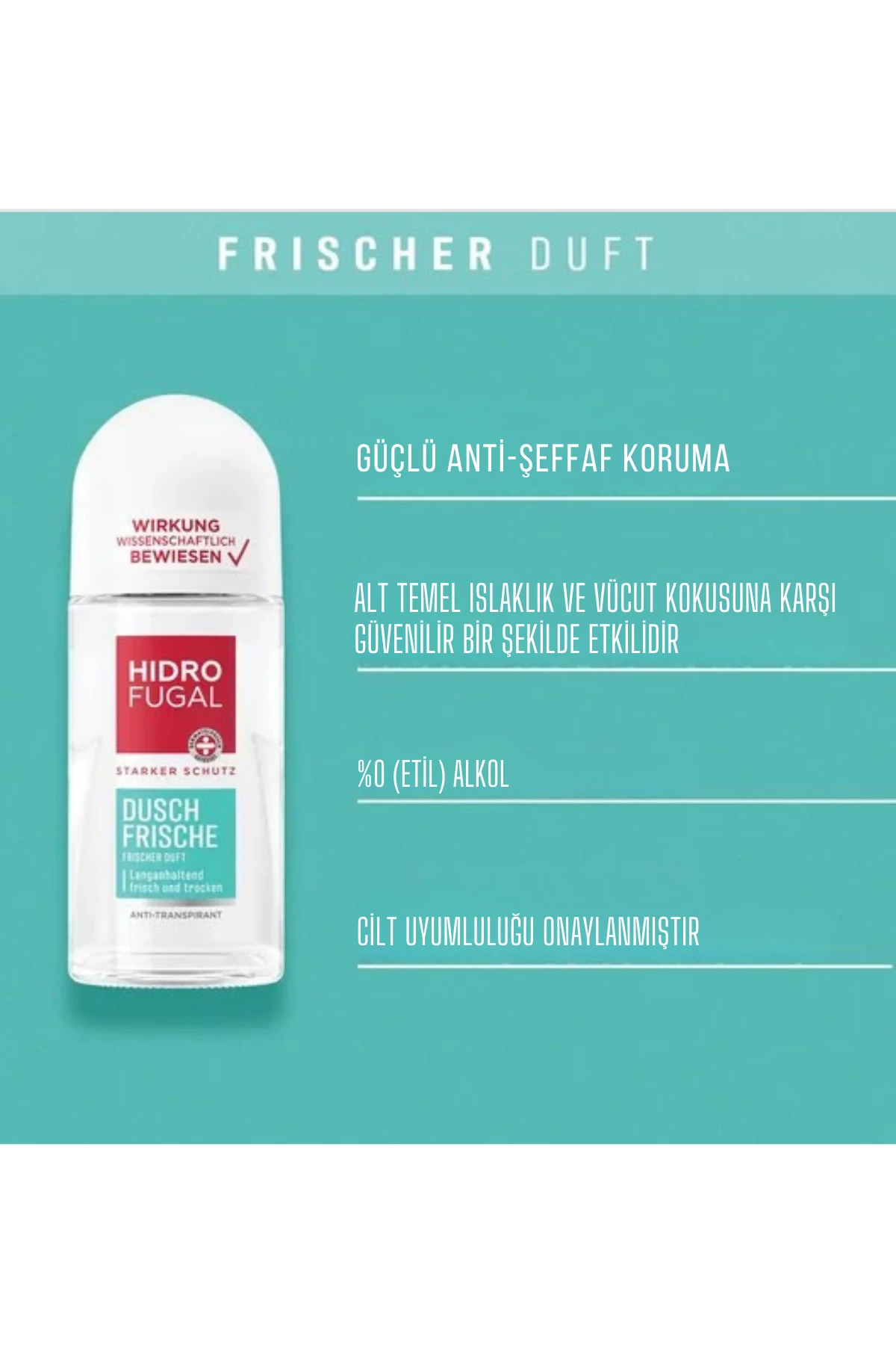 Hidrofugal Dusch-Frische Roll-On Antiperspirant (Güçlü koruma ve Maksimum Ferahlık) Deodorant 50 ml