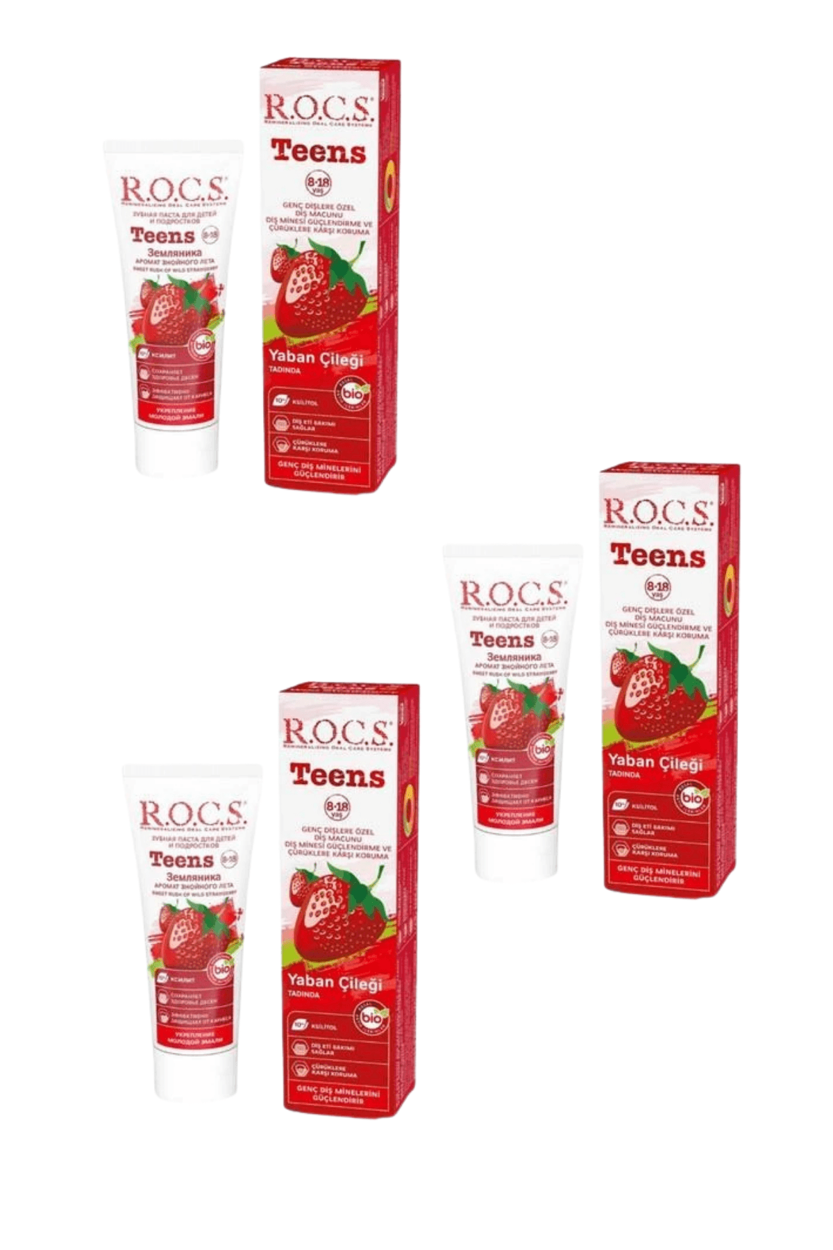 ROCS Teens Yaban Çileği Diş Macunu 8-18 Yaş 74gr x 3 Adet