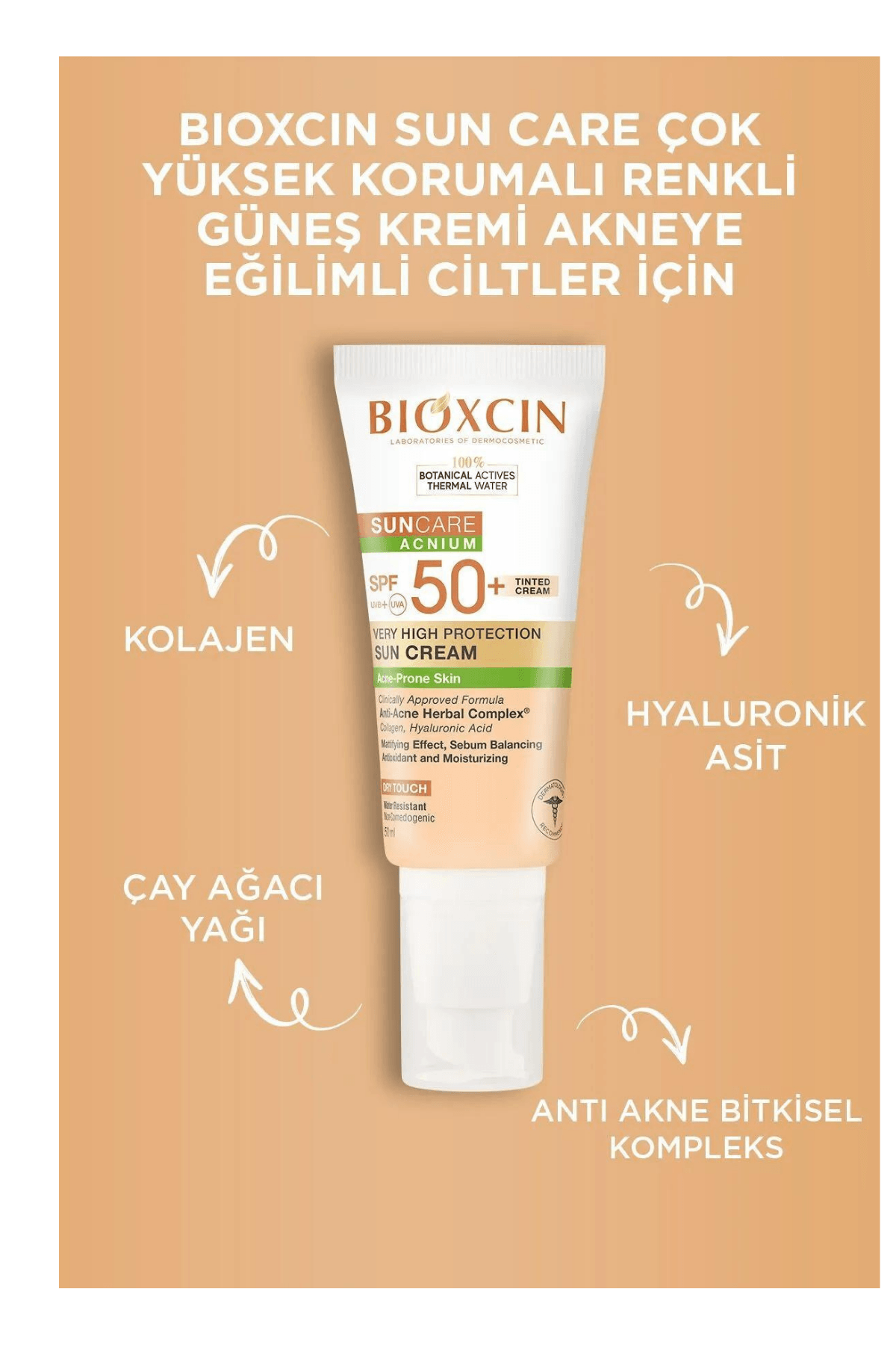 Bioxcin Suncare Acnium Tinted (Akneye Eğilimli Ciltler Için) Spf50+ Güneş Kremi 50 ml