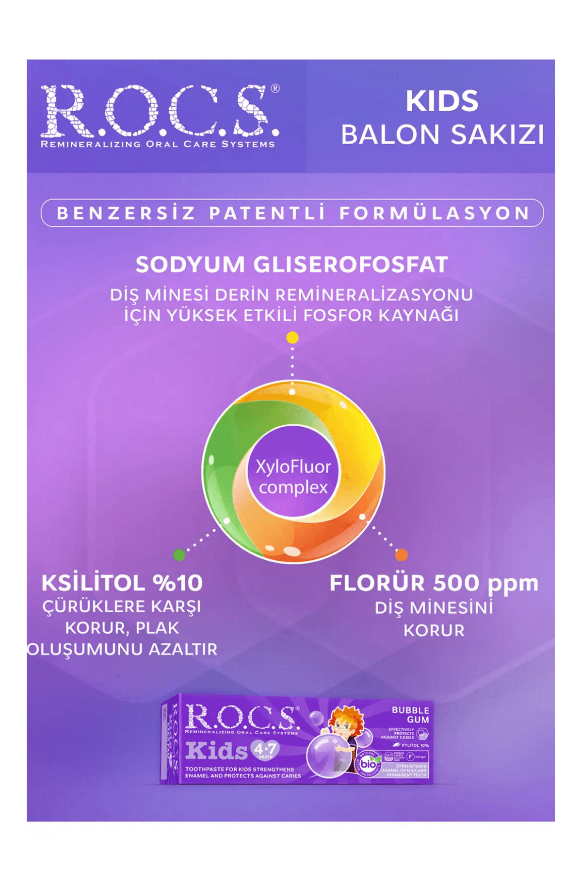 ROCS Kids 4-7 Yaş Balon Sakızı Tadında Çocuk Diş Macunu 35ml.