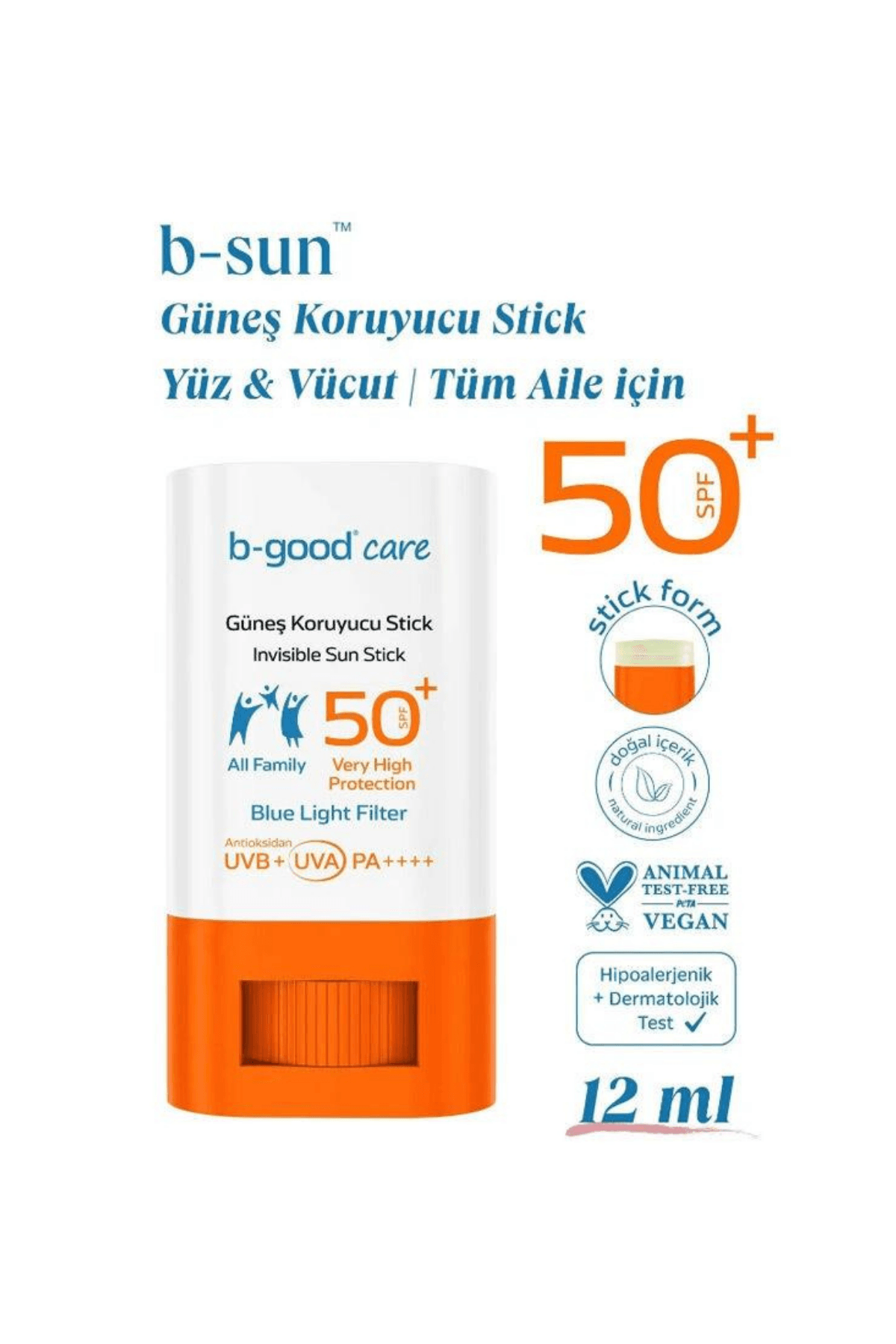 b-good b-sun Spf50+ Tüm Aile için Güneş Koruyucu Stick 12 ml