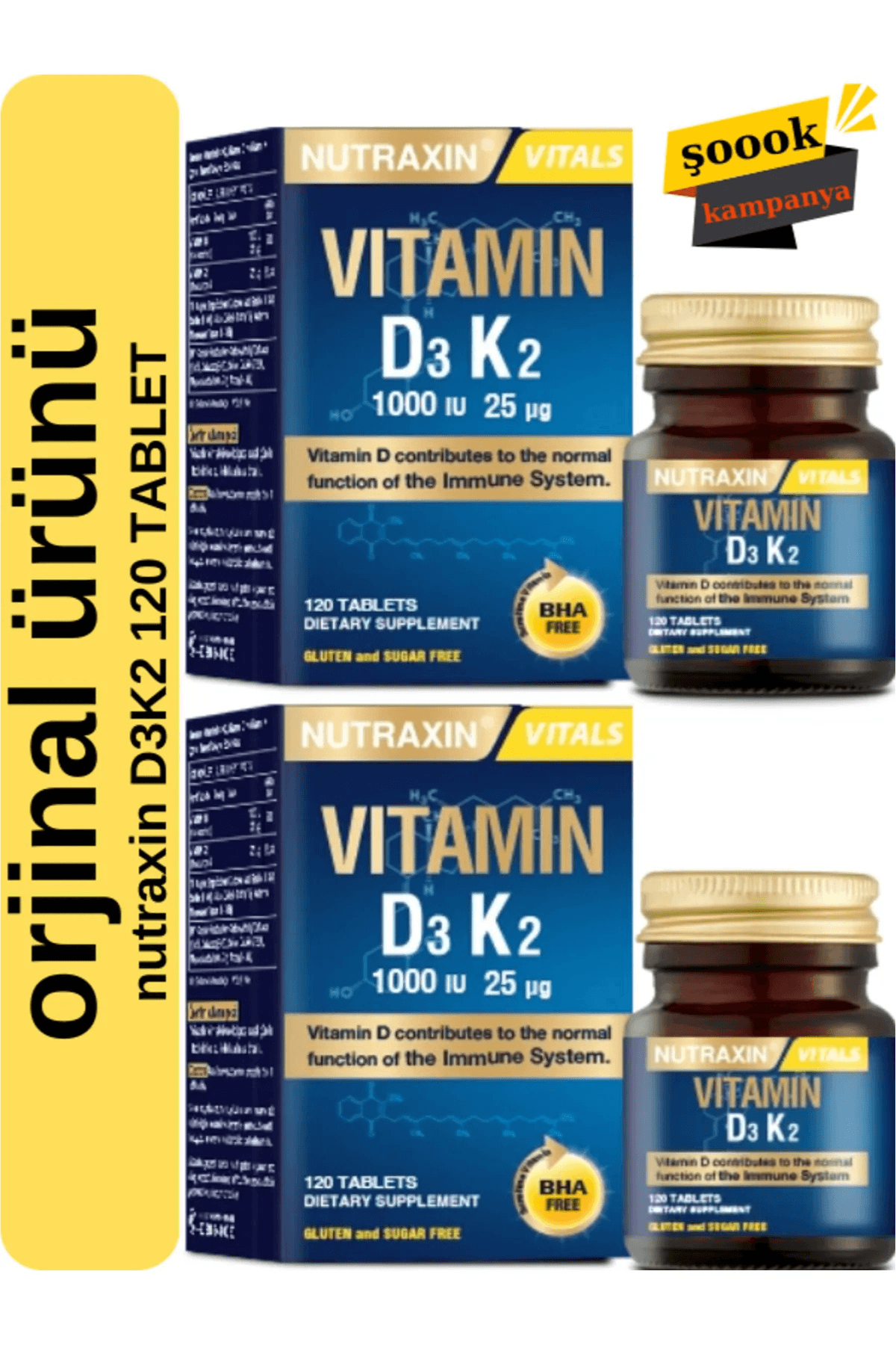 Nutraxin Vitamin D3 K2 Vitamini İçeren Takviye Edici Gıda 120 Tablet * 2 Adet