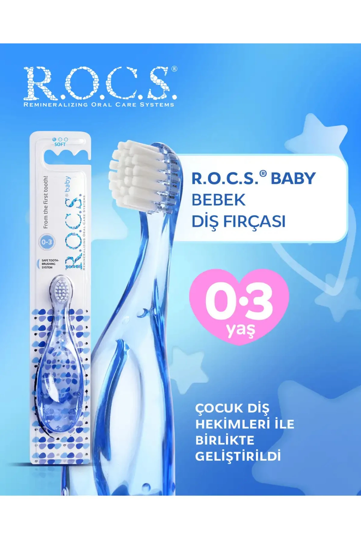 ROCS Baby 0-3 Yaş Bebek Diş Fırçası - Ekstra Yumuşak Mavi (1 Adet)