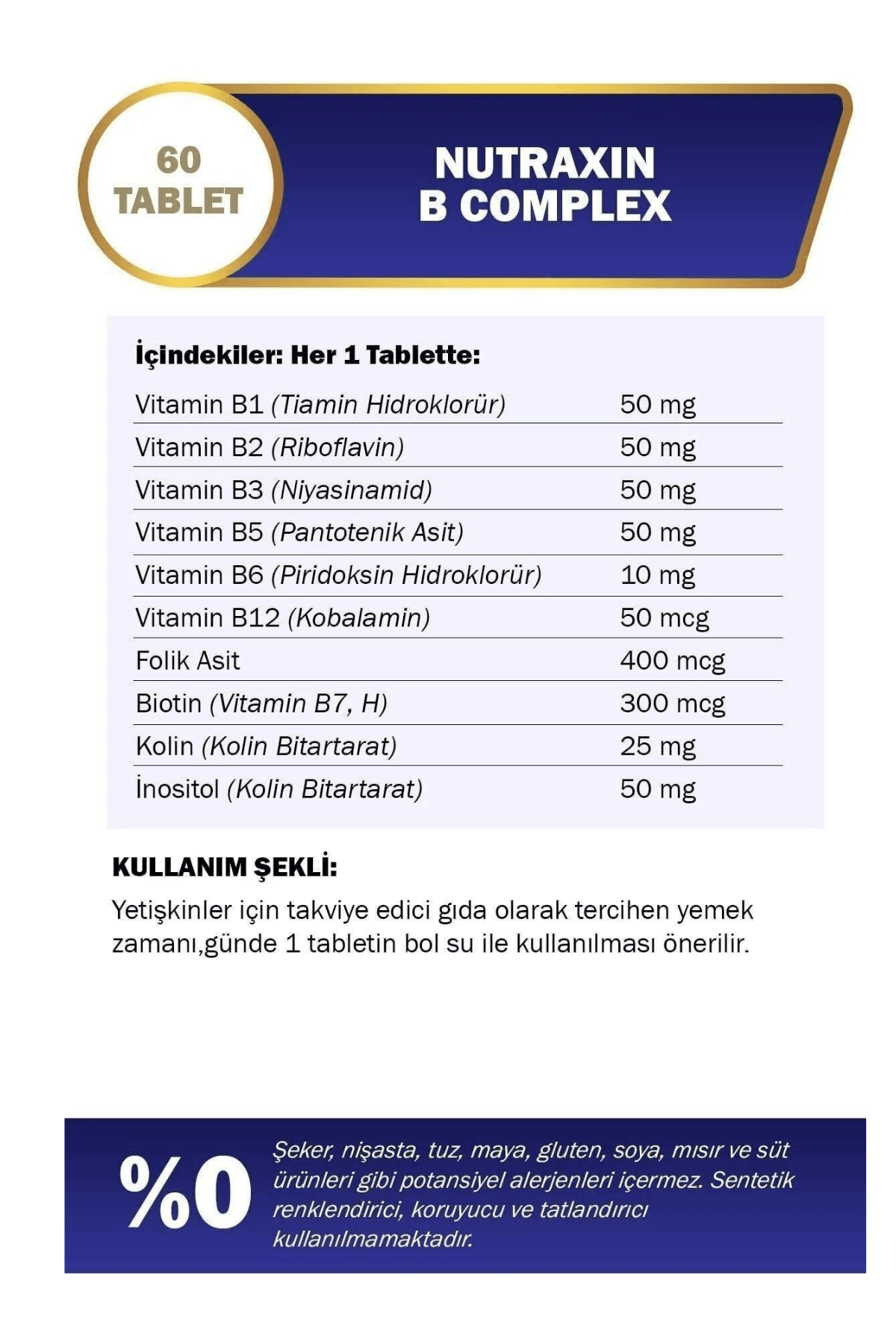 Nutraxin B Vitamin Complex 60 Kapsül