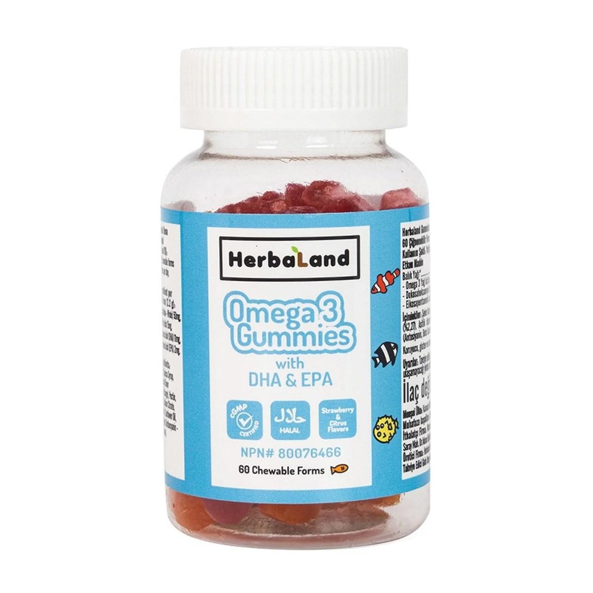 Herbaland Kids Omega 3 with DHA ve EPA (Çiğnenebilir Form) 60 Adet
