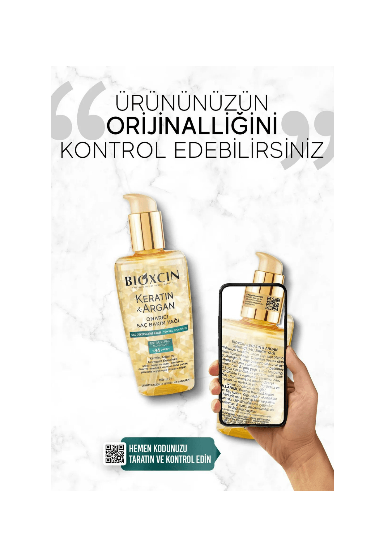 Bioxcin Keratin ve Argan Onarıcı Saç Bakım Yağı 150 ml