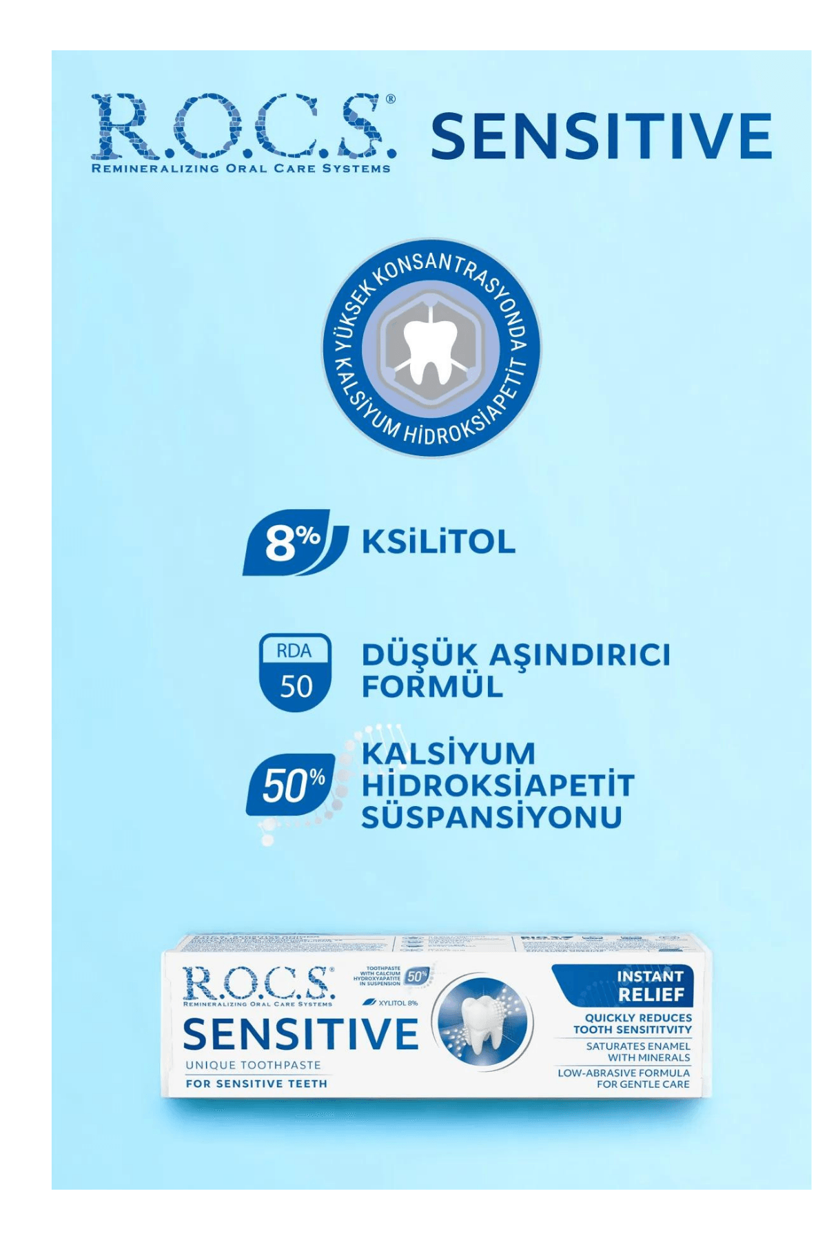 Rocs Sensitive Instant Relief Hassasiyete Karşı Diş Macunu (Florürsüz) 75ml