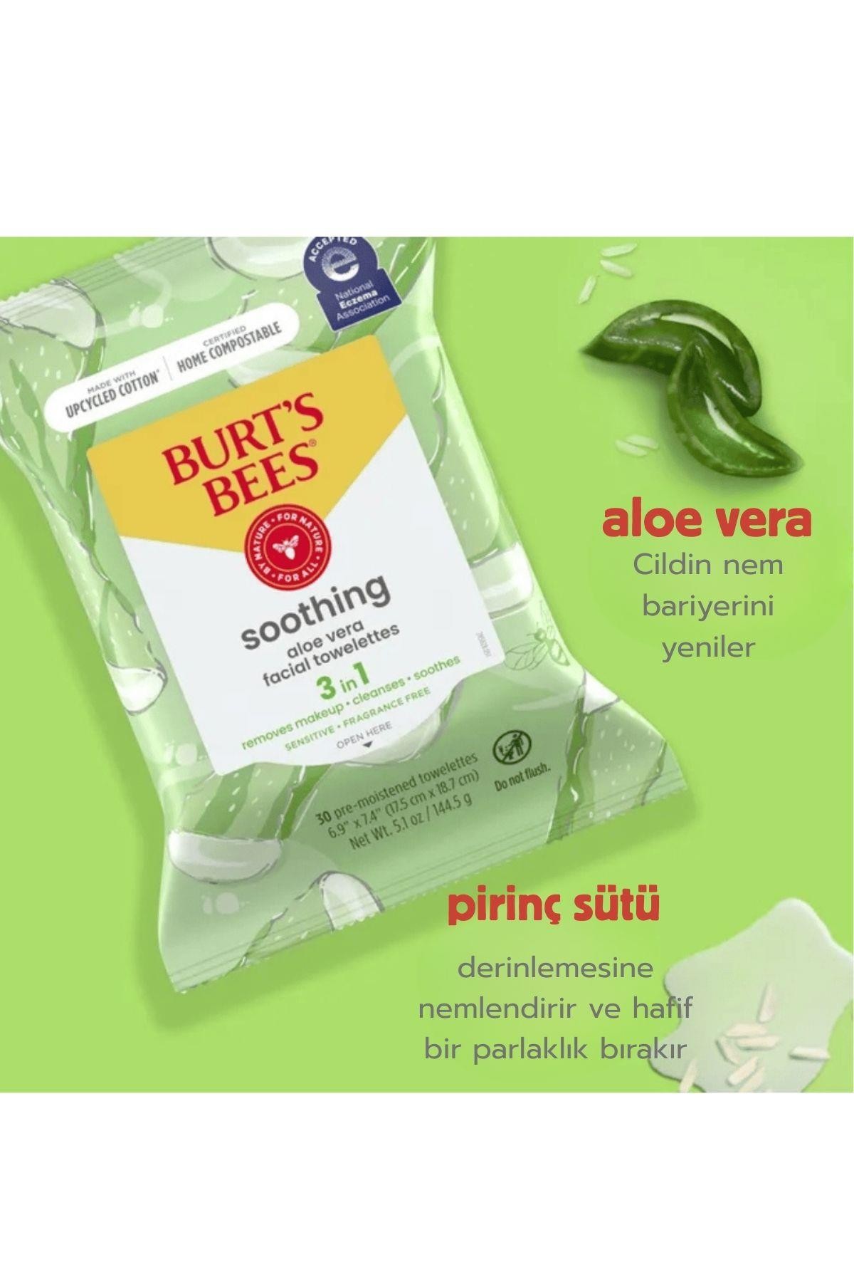 Burt's Bees Sensitive Facial Cleansing Towelettes with Aloe Vera (Makyaj Çıkarıcı Havlular ) 30 Adet 144.5gr