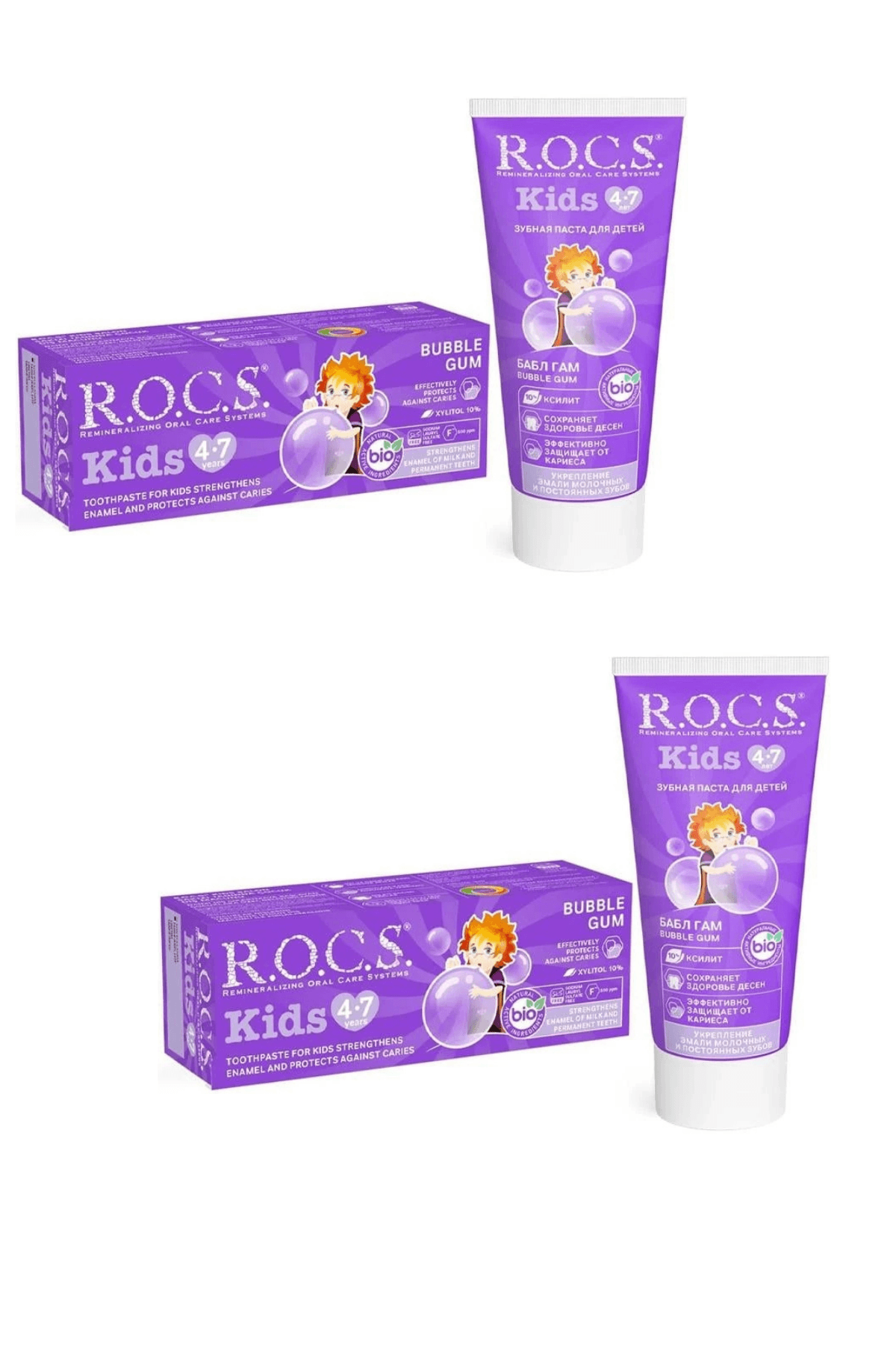 ROCS Kids 4-7 Yaş Meyveli Çocuk Diş Macunu (Balon Sakızı) 35ml x 2 Adet