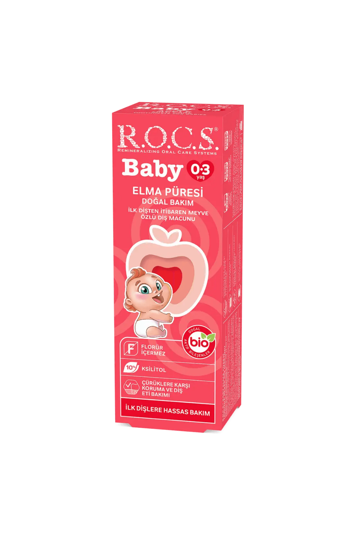 ROCS Baby  0-3 Yaş Diş Macunu Florürsüz (Yutulabilir) - Elma Püresi 35ml