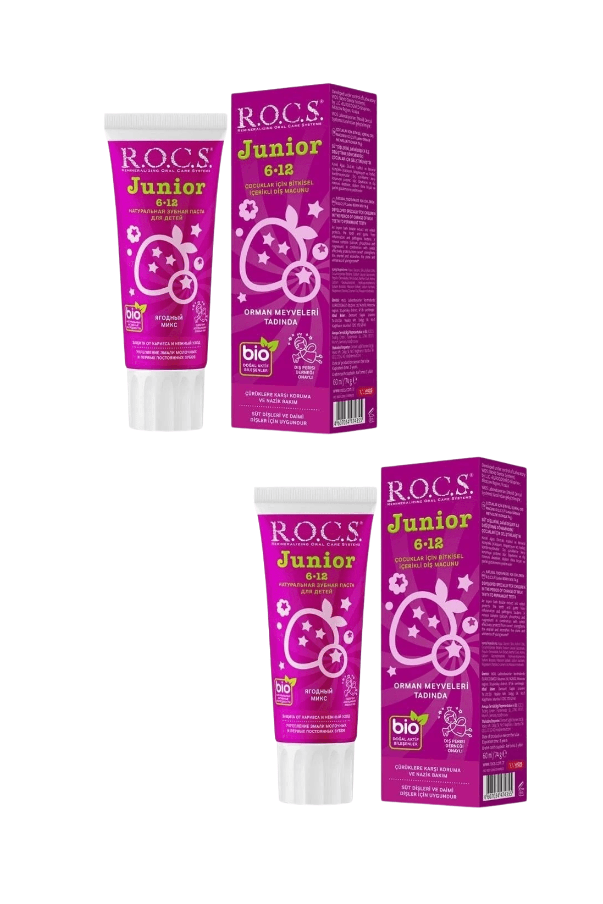 ROCS Junior 6-12 Yaş Diş Macunu Florürsüz (Yutulabilir) - Orman Meyveli 60ml x 2 Adet