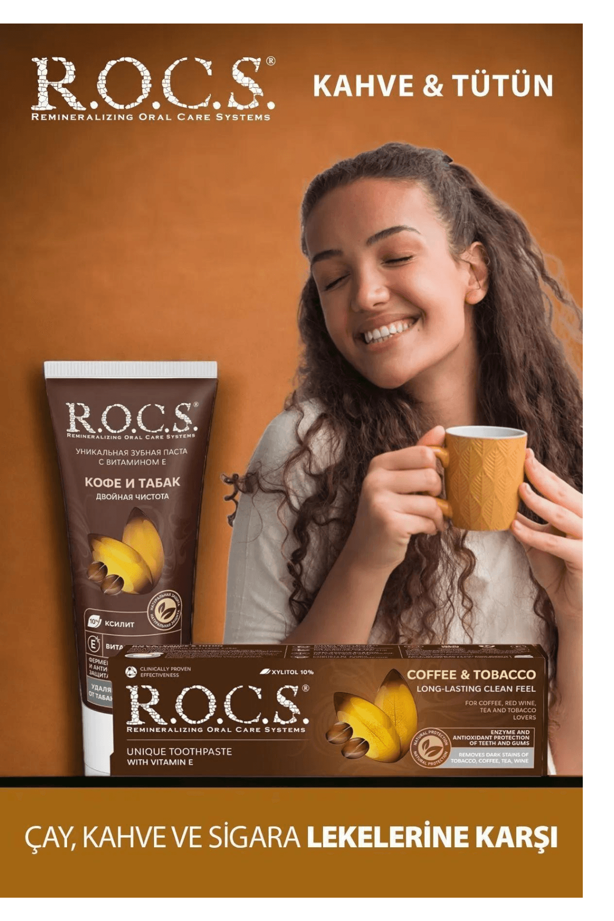 ROCS Kahve Tütün Lekelere Karşı Diş Macunu (Flörürsüz) 60ml.