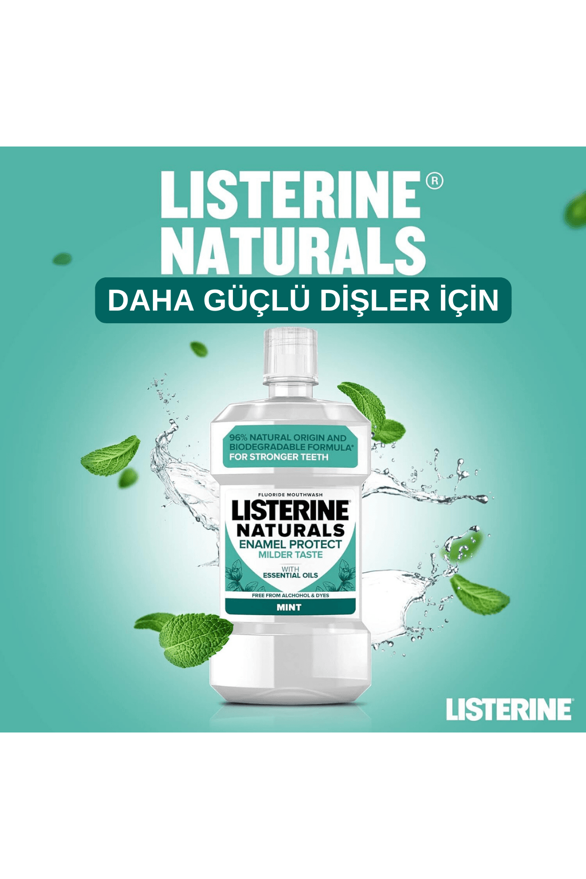LISTERINE Naturals Emaye Koruma Hafif Lezzet Nane (Alkol veya Boya Yok, Vegan ) 500ml
