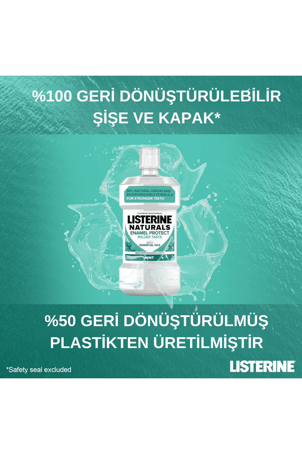 LISTERINE Naturals Emaye Koruma Hafif Lezzet Nane (Alkol veya Boya Yok, Vegan ) 500ml