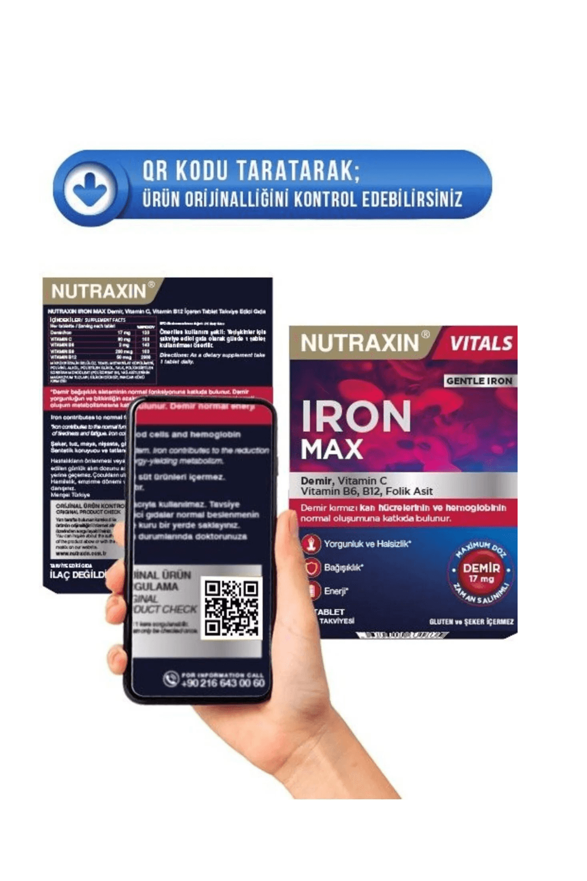 Nutraxin Iron Max (Demir, Vitamin C, B6, B12, Folik Asit) Takviye Edici Gıda 30 Tablet