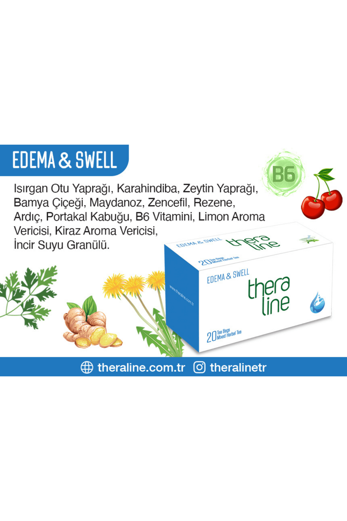 Theraline Edema & Swell (Hafifleyin Rahatlayın) Bitki Çayı Süzen Poşet 20 Adet