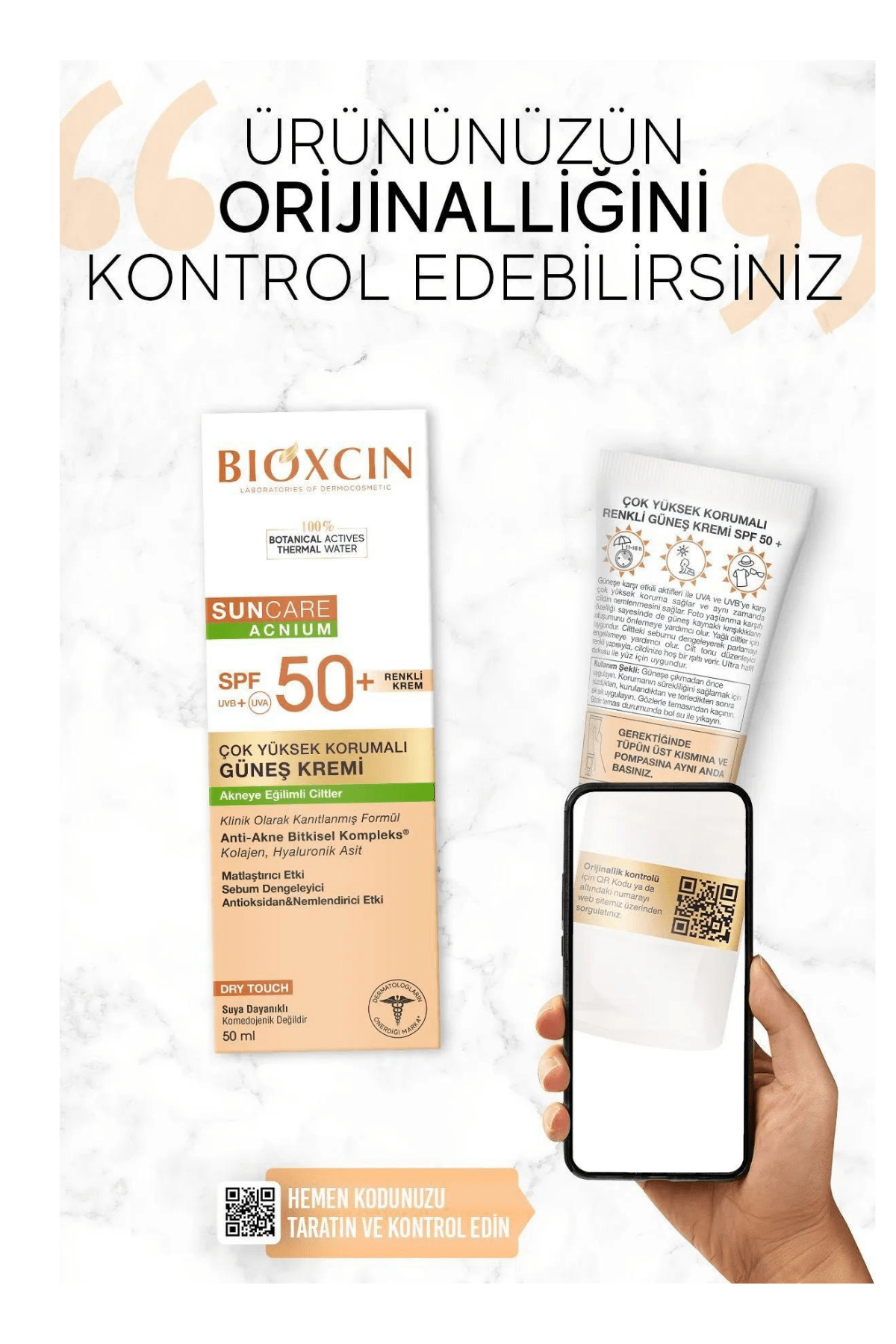 Bioxcin Suncare Acnium Tinted (Akneye Eğilimli Ciltler Için) Spf50+ Güneş Kremi 50 ml