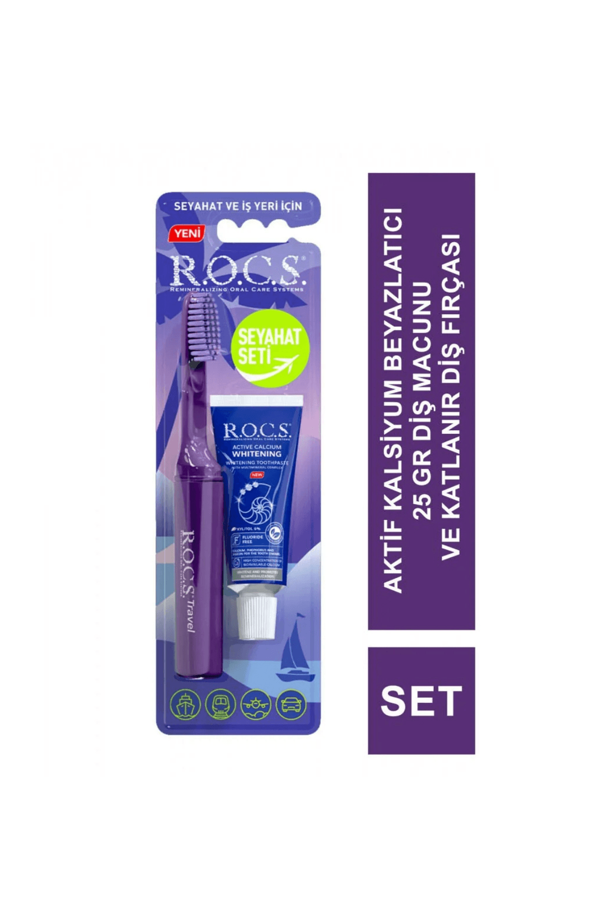 Rocs Travel Kit (Seyahat Seti) Beyazlatıcı Diş Macunu 25gr ve Fırça Seti