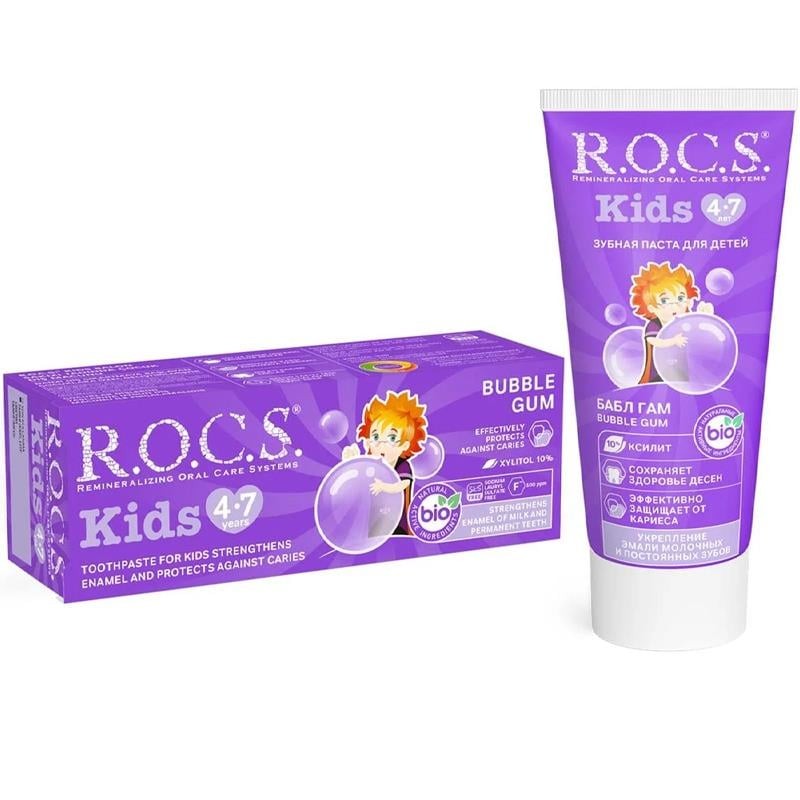 ROCS Kids 4-7 Yaş Meyveli Çocuk Diş Macunu (Balon Sakızı) 35ml.