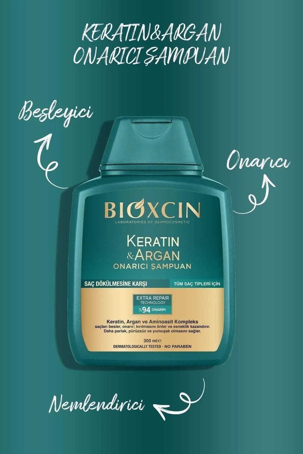 Bioxin Keratin & Argan Onarıcı Şampuan 300ml + Keratin Argan Saç Bakım Yağı + Saç Kremi