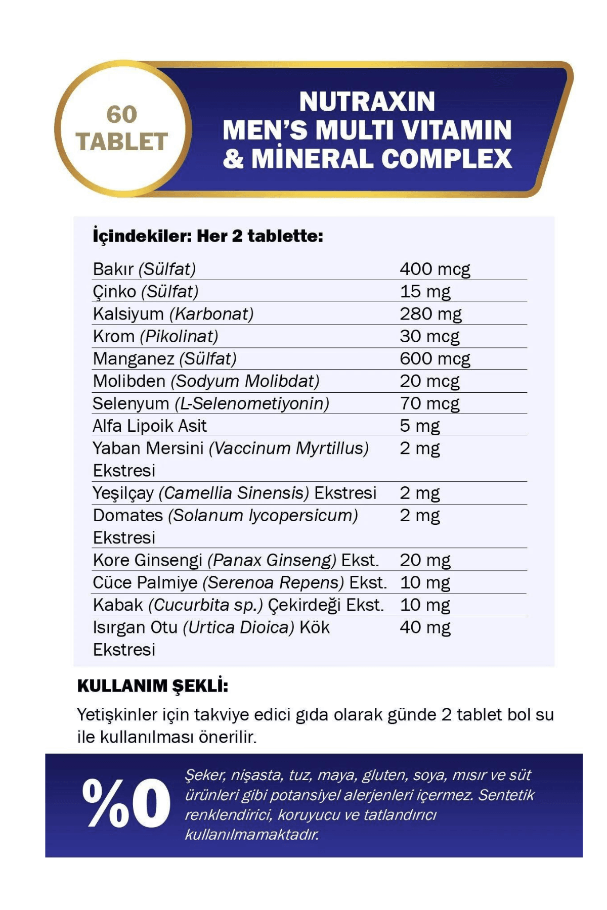 Nutraxin Multivitamin Mineral Complex Men's (Erkek) 2. % 50 İndirimli Avantaj Paketi 120 Tablet
