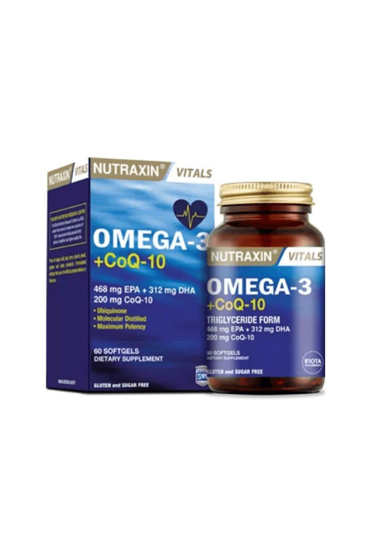 Nutraxin Omega-3+CoQ-10 468mg EPA + 312 MG DHA + 200mg CoQ-10 60softgels