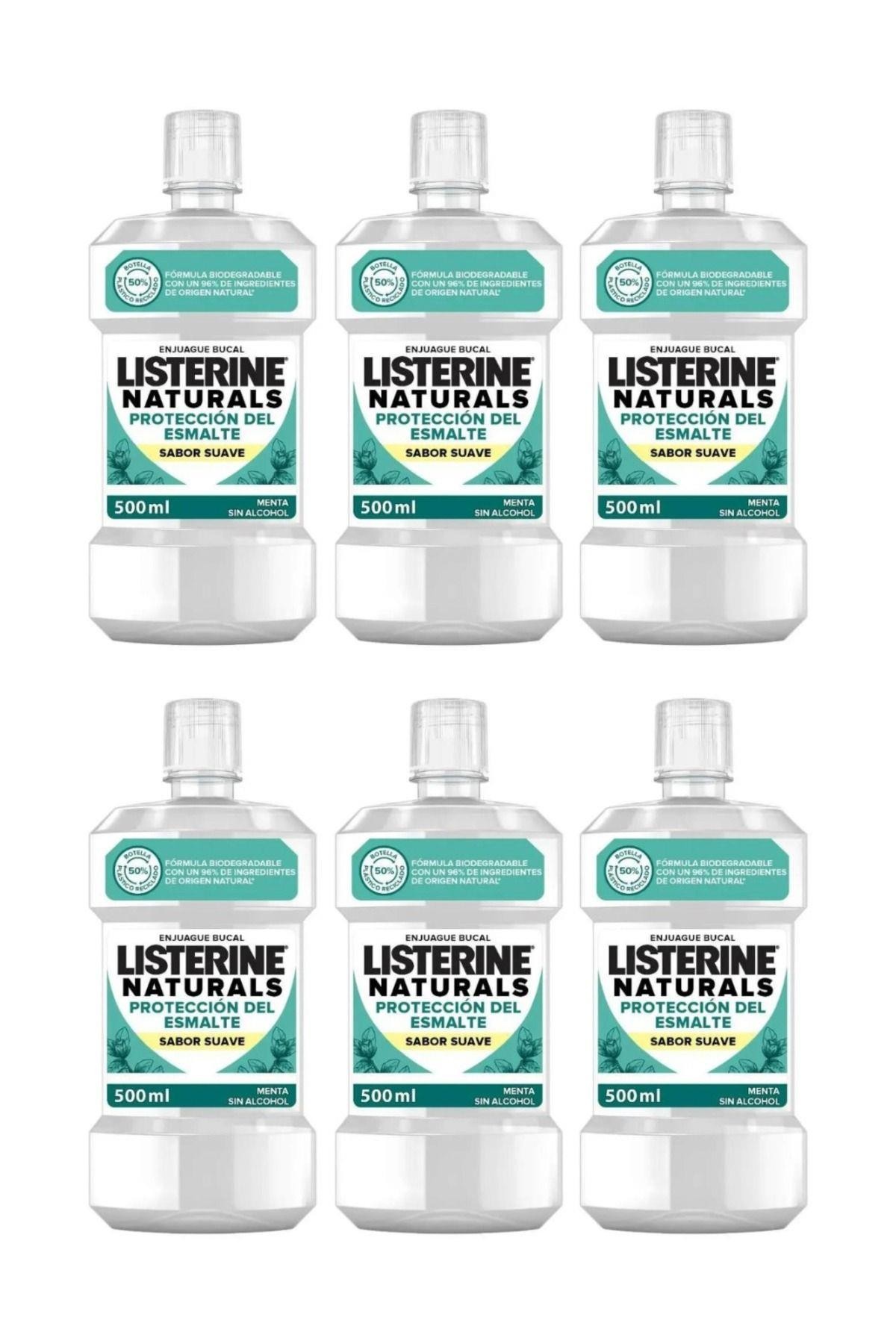 Listerine Naturals Emaye Koruma Hafif Lezzet Nane (Alkol veya Boya Yok, Vegan ) (6 Adet) 500ml