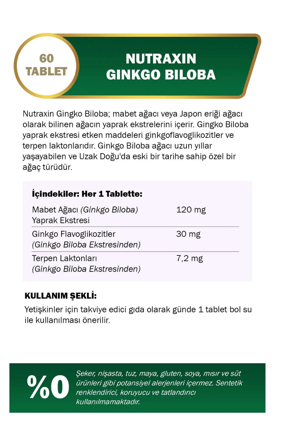 Nutraxin Ginkgo Biloba 60 Kapsül