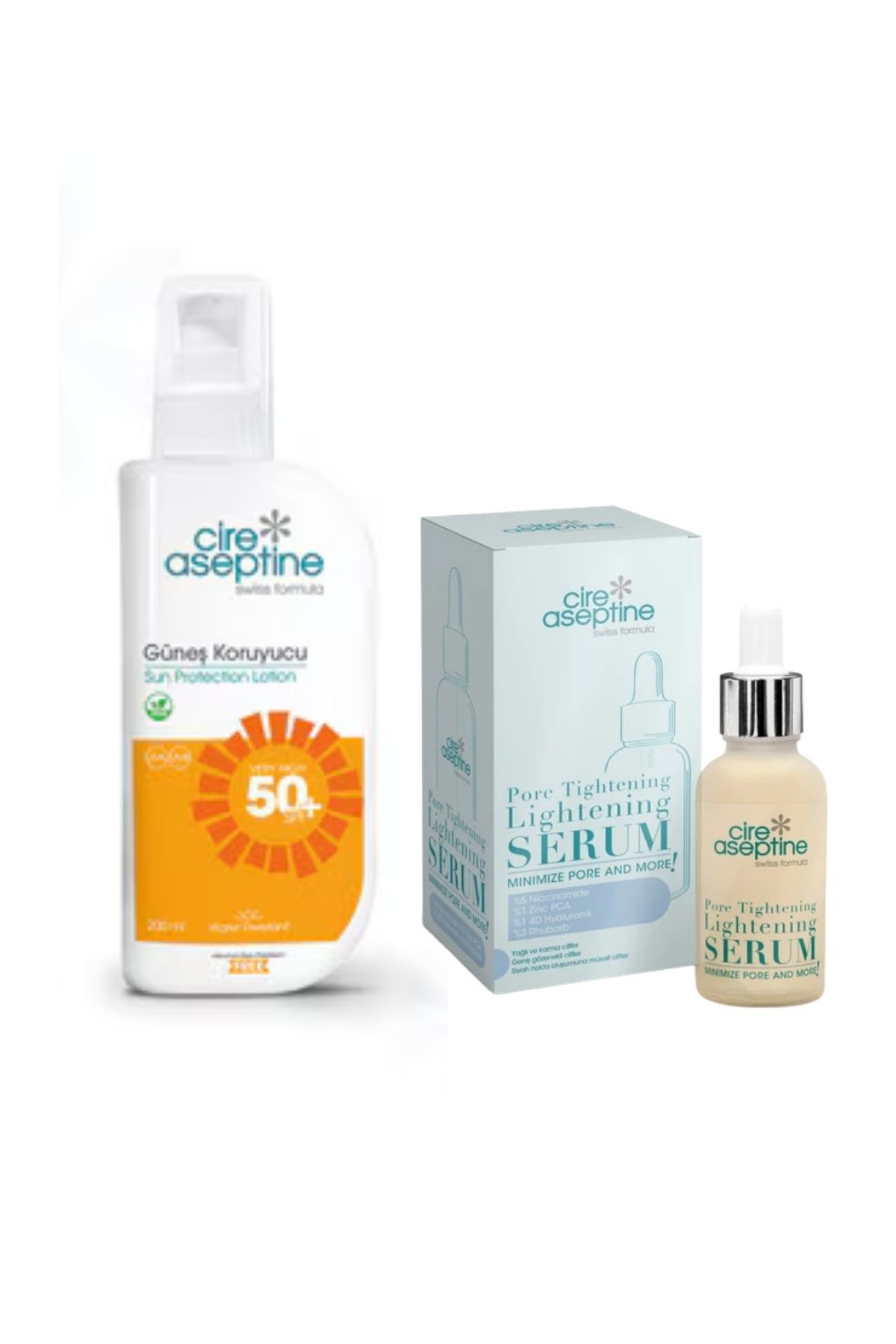 Cire Aseptine Güneş Kremi 50SPF 200ml+Gözenek Sıkılaştırıcı Serum 30ml