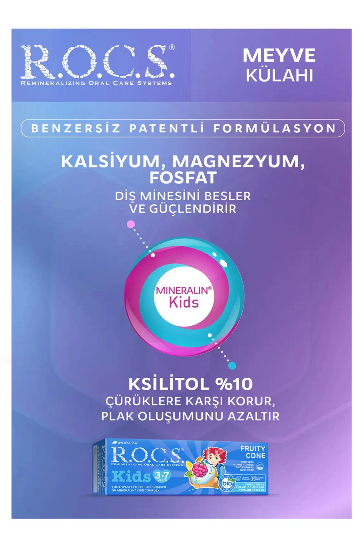 ROCS Kids  3-7 Yaş Diş Macunu Florürsüz (Yutulabilir) - Meyve Külahı 35ml