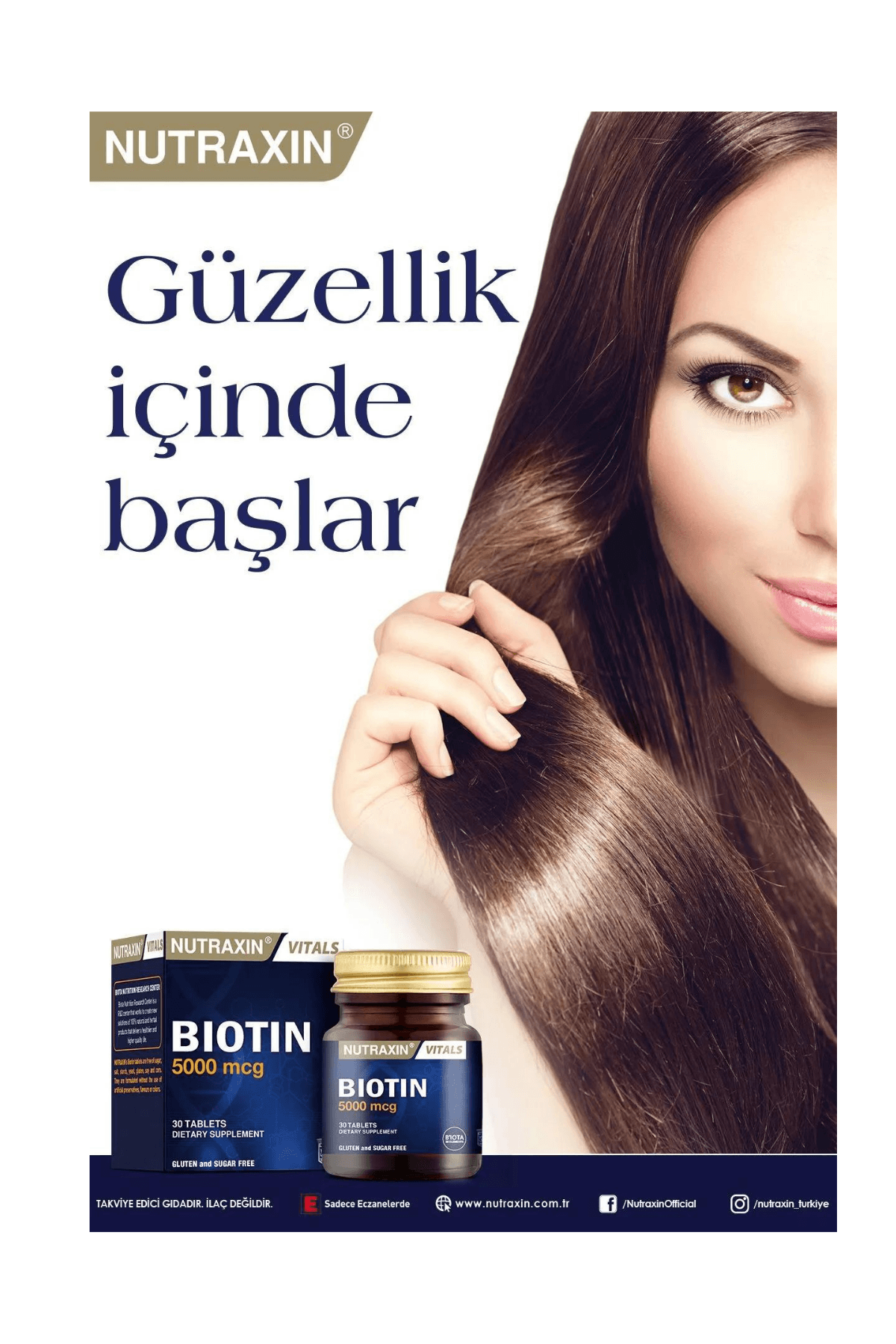 Nutraxin Biotin 5000 mcg Takviye Edici Gıda 30 Tablet