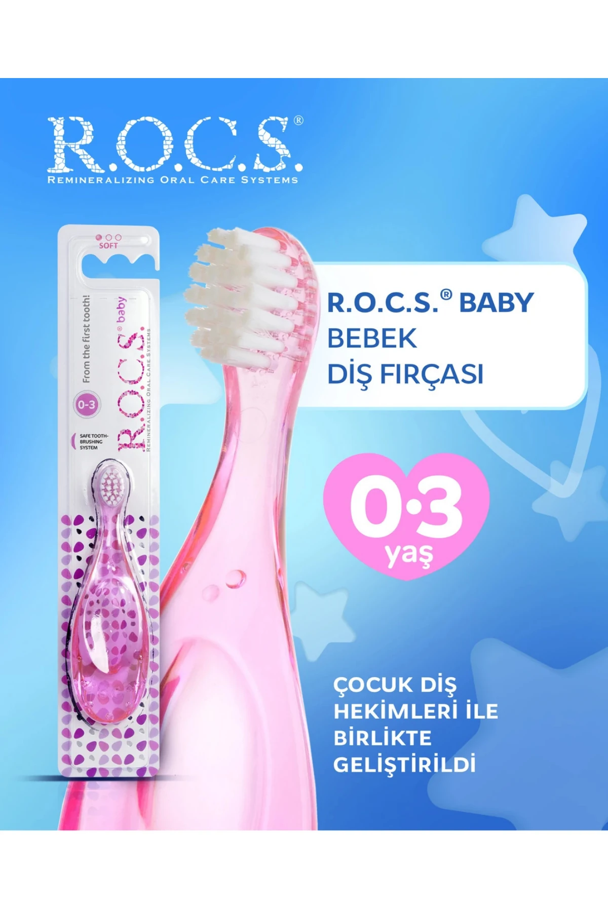 ROCS Baby 0-3 Yaş Bebek Diş Fırçası - Ekstra Yumuşak Pembe (1 Adet)