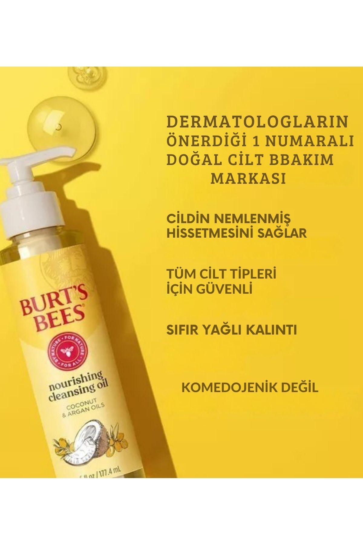 Burt's Bees Hindistan Cevizi ve Argan Yağlı Yüz Temizleme Yağı 177ML