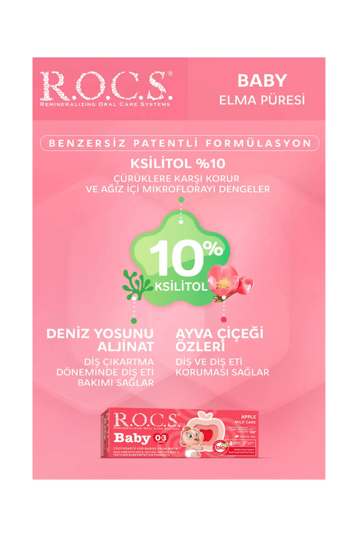 ROCS Baby  0-3 Yaş Diş Macunu Florürsüz (Yutulabilir) - Elma Püresi 35ml