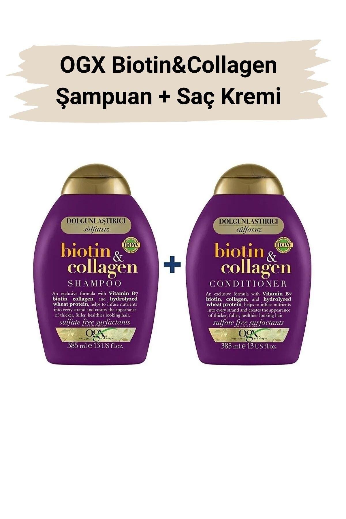 OGX Biotin & Collagen Vitamin B7 Biotini, Kolajen, Buğday Proteinleri Sülfatsız Şampuan + Saç Kremi