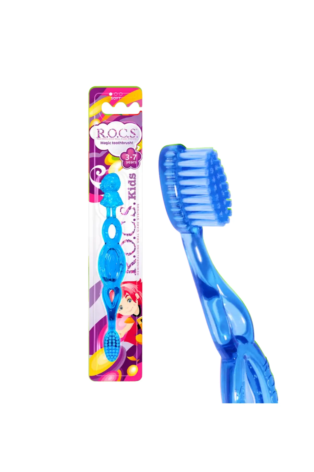 Rocs Kids 3-7 Yaş Çocuk Diş Fırçası - Yumuşak Mavi (1 Adet)