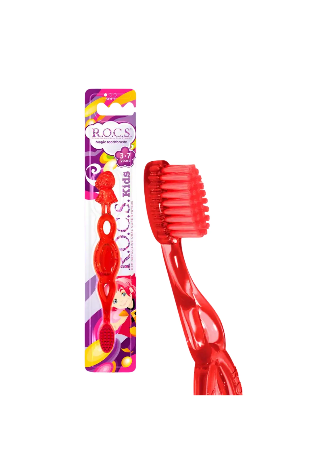 Rocs Kids 3-7 Yaş Çocuk Diş Fırçası - Yumuşak Kırmızı (1 Adet)