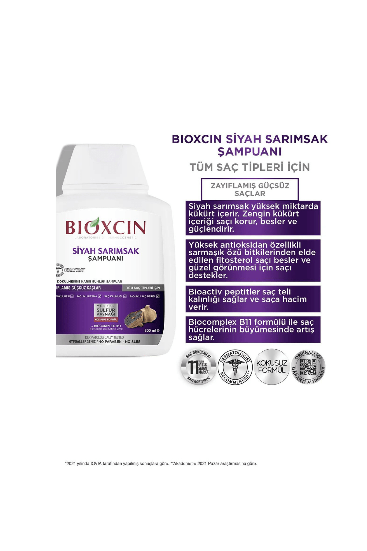 Bioxcin Saç Dökülmesine Karşı Siyah Sarımsak Şampuanı 300 ml | 3 al 2 öde
