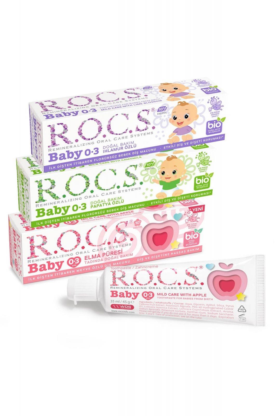 ROCS Baby 0-3 Yaş Diş Macunu  Florürsüz (Yutulabilir) Karma Set - 35ml (3 Adet)