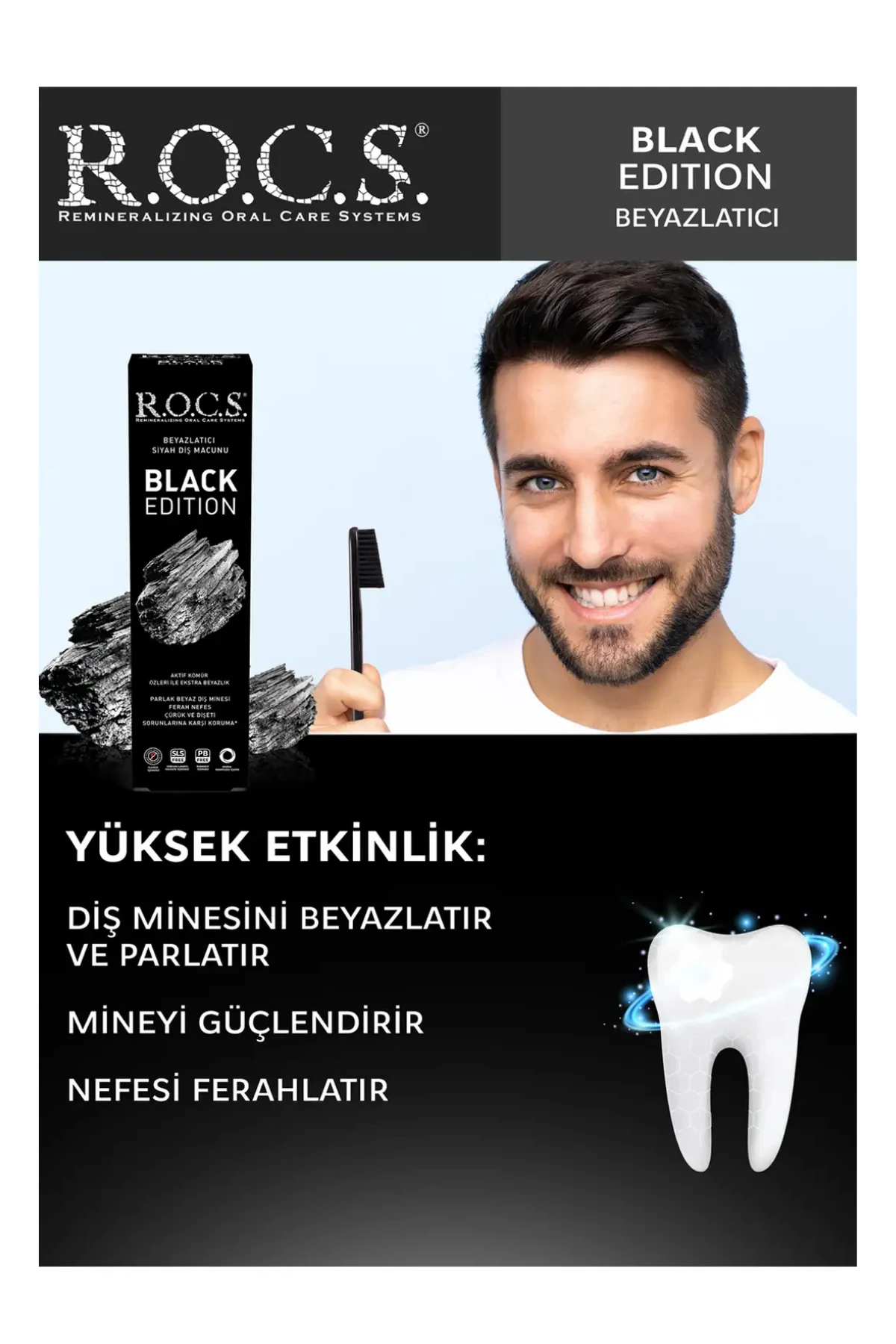 ROCS Black Edition (Kömür Özlü) Beyazlatıcı Diş Macunu 74g
