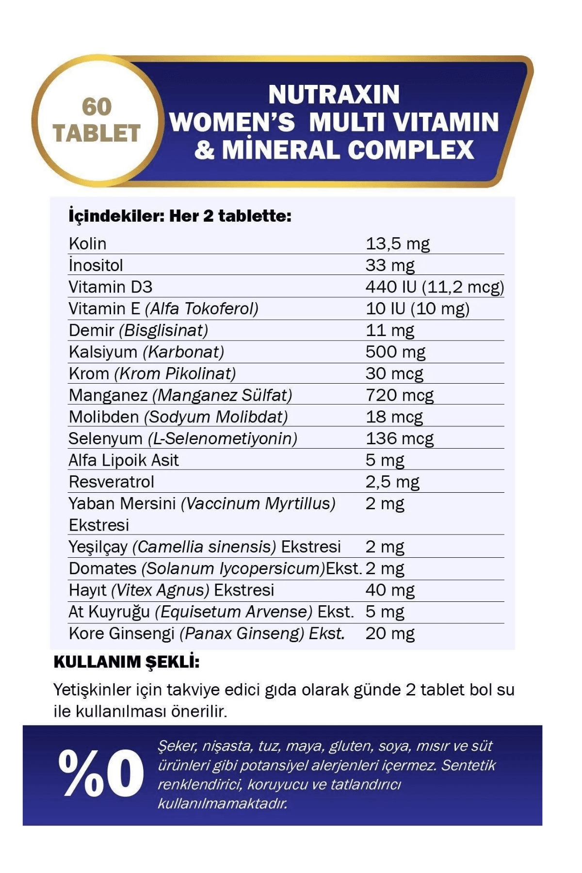 Nutraxin Multivitamin Mineral Complex Women's (Kadın) 2. % 50 İndirimli Avantaj Paketi 120 Tablet