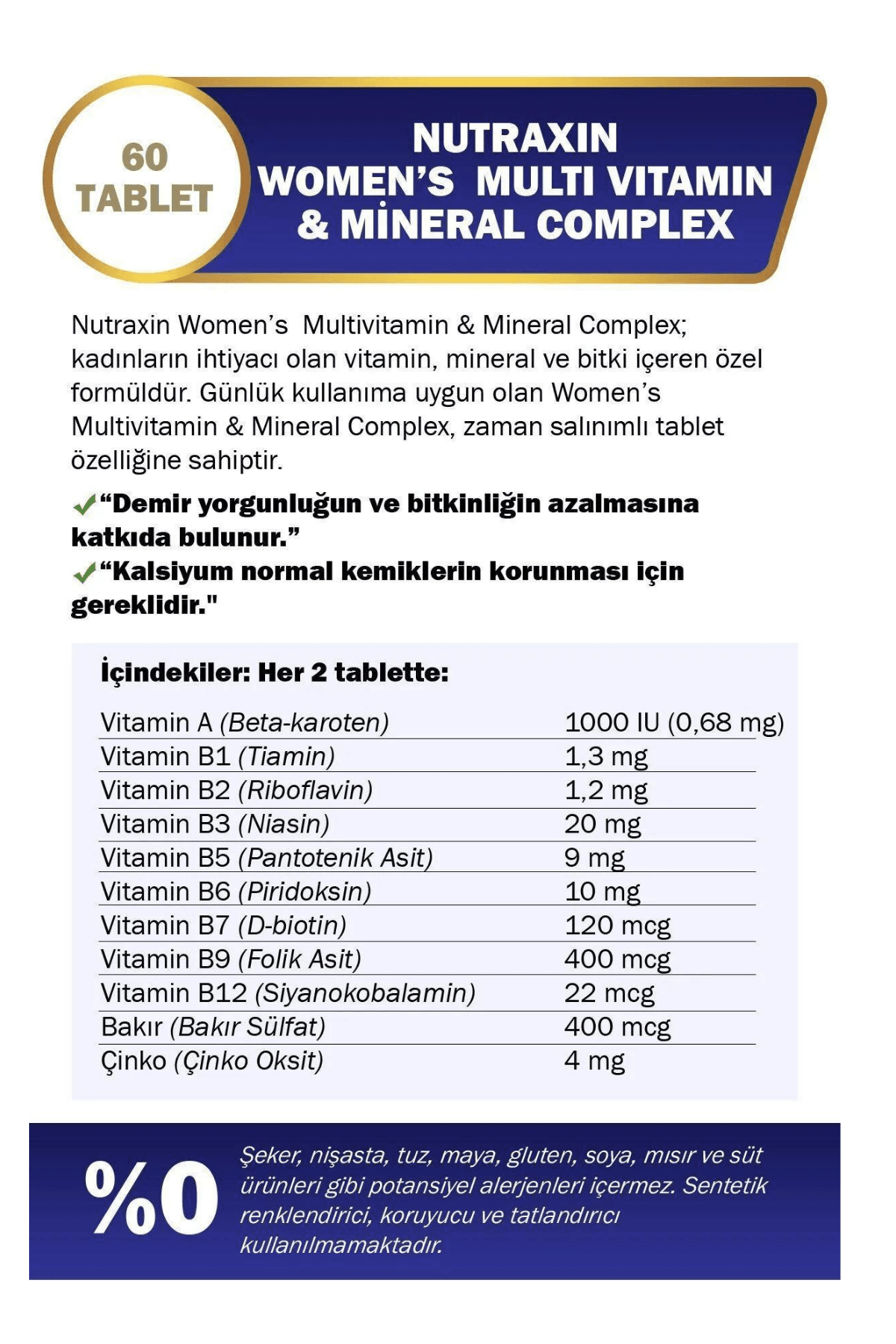 Nutraxin Multivitamin Mineral Complex Women's (Kadın) 2. % 50 İndirimli Avantaj Paketi 120 Tablet