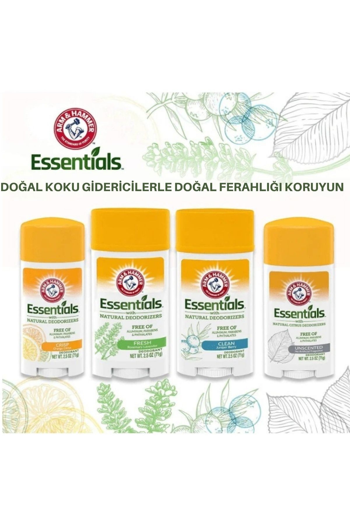 Arm & Hammer Essentials Unscented Natural (Kokusuz) Katı Deodorant  71gr
