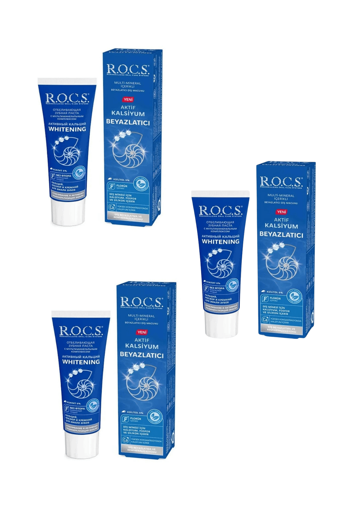 Rocs Aktif Kalsiyum Beyazlatıcı Diş Macunu 75ml X 3 Adet